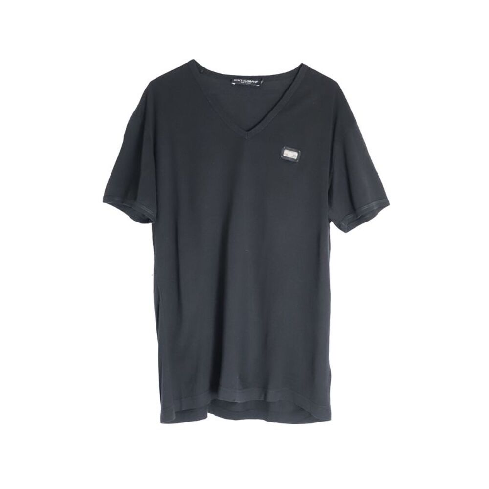 Dolce & Gabbana Patch Logo V-neck T-shirt in Black Cotton